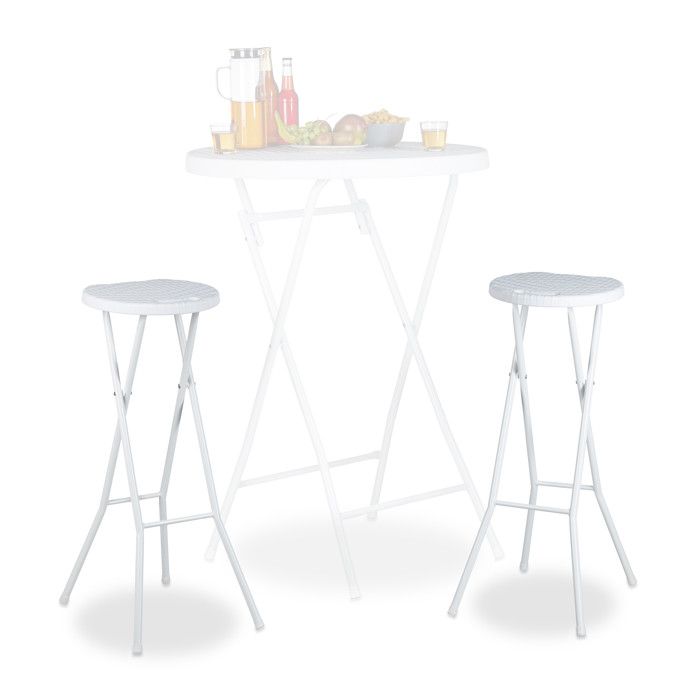 Relaxdays BASTIAN 2 tabourets de bar pliants blancs résistants aux intempéries plastique hauteur 80 cm pour comptoir