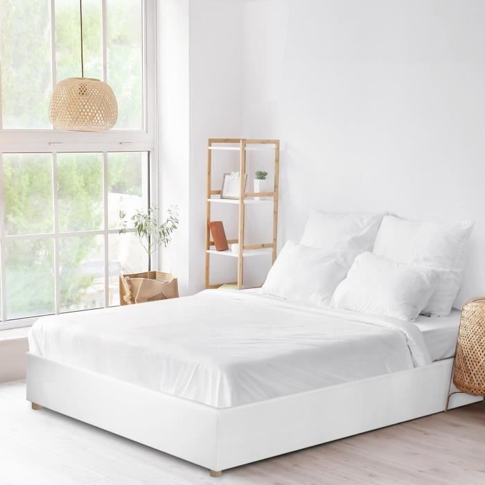 Lit Sophia Simili Cuir Blanc Sampur 140 X 190 cm Confort Optimal Design et Qualité Cadre Solide Lattes Flexibles Lit Sophia Simili Cuir Blanc Sampur 140 X 190 cm Confort Optimal Design et Qualité Cadre Solide Lattes Flexibles
