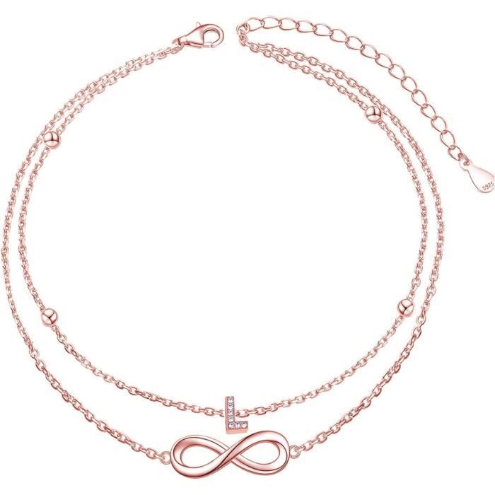 Bracelet De Cheville Plaqué Or 14K Avec Lettre CZ - Chaîne Double Réglable, Cadeau Pour Elle