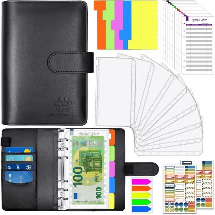 Classeur Budget A6 Français - Avec 12 Enveloppes Transparentes, 12 Feuilles De Budget, Anneaux - Couleur Violet étoilé - 6