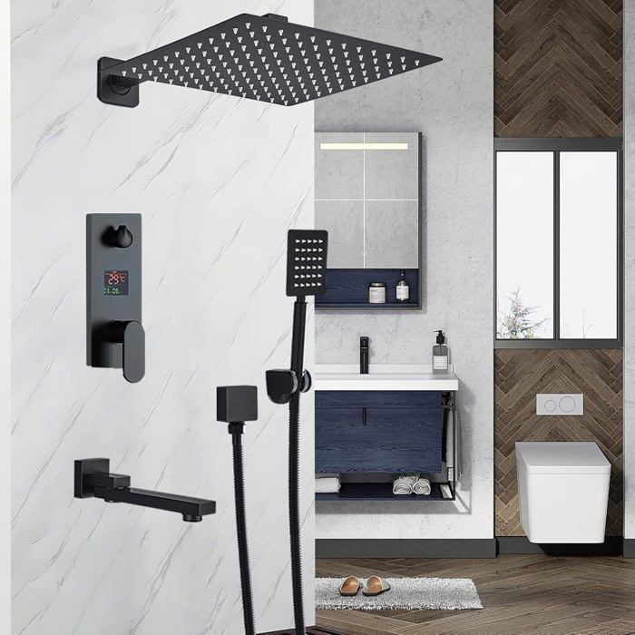 Colonne de Douche Encastrée NoirLation Ensemble Douche Encastrable