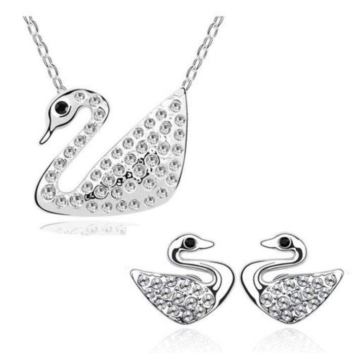 Bijoux à offrir® Parure cygnes cristaux plaqué or blanc Couleur ... Bijoux à offrir® Parure cygnes cristaux plaqué or blanc Couleur ...