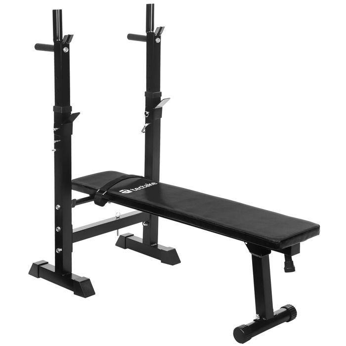 Homcom - Banc de musculation Fitness pliable entrainement complet poignées  à dips racks poids support haltères réglable acier gris noir