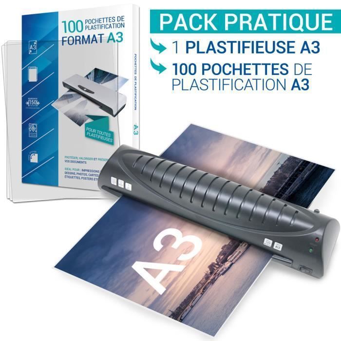 Plastifieuse A3 Professionnelle Ultra Rapide - Chaud/Froid, Jusqu'à 300 Microns, Température Réglable, Usage Intensif