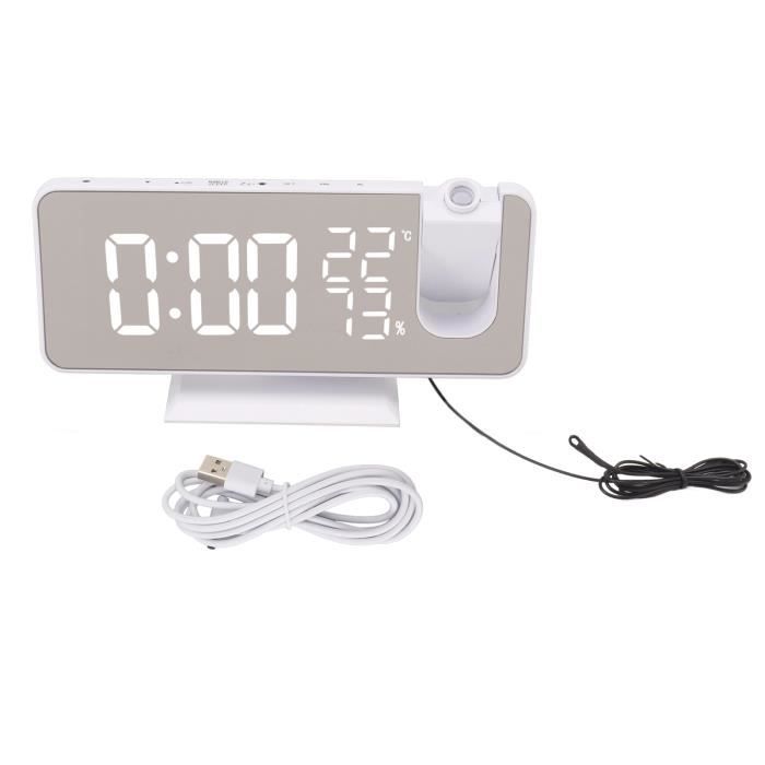 Radio Réveil Numérique LED Avec Miroir - FM, USB Charge, Double Alarme, Température Blanc
