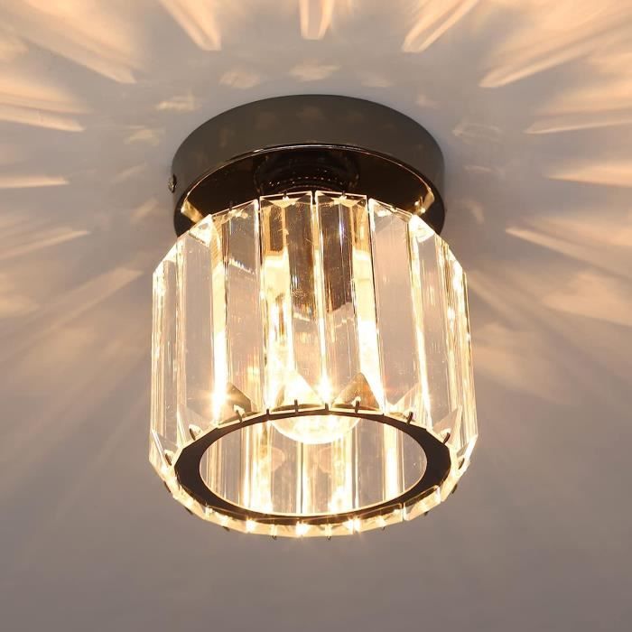 Plafonnier Moderne En Cristal - Lustre Design Avec Raccord Noir Et Abat-jour En Verre - Neuf
