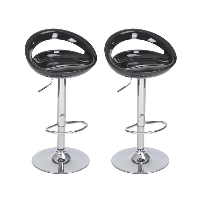 lot de 2 tabourets de bar scandinave pivotant noir plastique abs réglable en hauteur d'assise avec repose pieds - 46*40*76-98cm