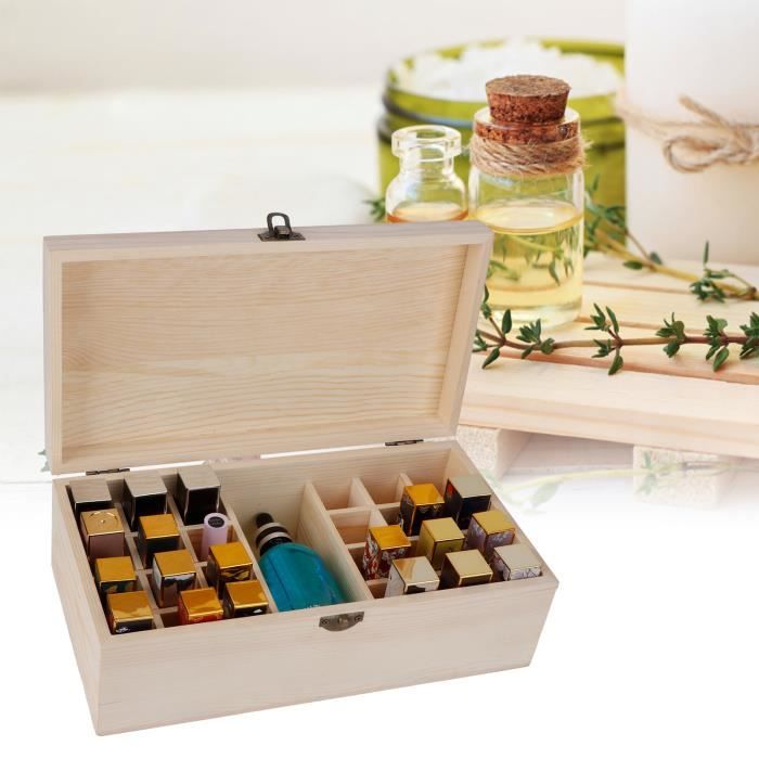 Boîte de rangement en bois pour huiles essentielles Boîte de rangement à 25 compartiments support d'affichage d'huile essentielle