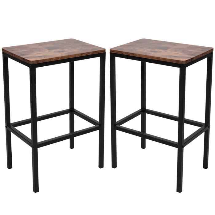 lot de 2 tabourets de bar de style industriel avec repos pied tabouret de cuisine noir et maron chaises de bar 40x 30x 65.5 cm