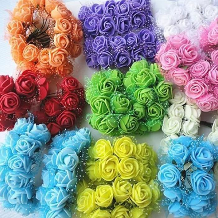 144Pcs Mini Fleurs Artificielles Petit Mousse Roses Tête De Fête De MARIAGE DECOR BOUQUET