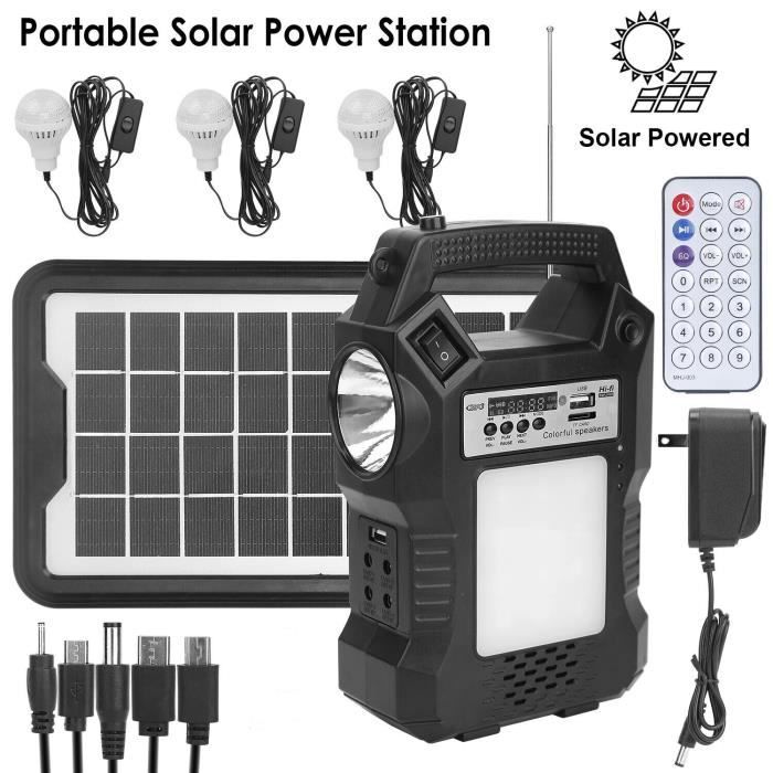 Station électrique portable avec Panneau solaire Portable, Générateur solaire avec 3 ampoules pour extérieur, camping-cars
