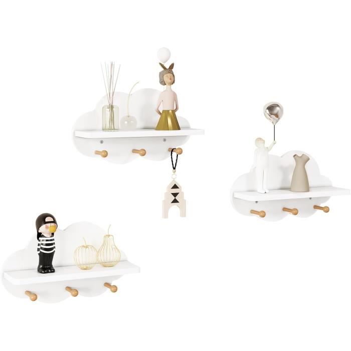 WOLTU Lot de 3 Étagère Murale Bibliothèque Enfant en MDF en Forme de Nuage avec 3 Crochets 36x20 5x12cm Blanc W0ETT0049-3 WOLTU Lot de 3 Étagère Murale Bibliothèque Enfant en MDF en Forme de Nuage avec 3 Crochets 36x20 5x12cm Blanc W0ETT0049-3