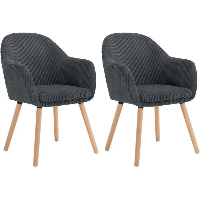 WOLTU Chaise de Salle à Manger Lot de 2 Chaise Cuisine Ergonomique en Velours Côtelé Pieds en Bois Massif Gris Foncé W0ATT0208-2
