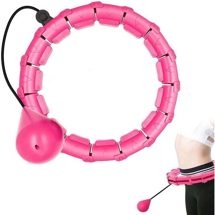 TRATAC Cerceau Intelligent Lesté Pour Adultes Et Enfants, Exercice De Perte De Poids 2 En 1 Cerceaux De Massage Abdominal 24 Nuds Amovibles Poids Reglable Boule A Rotation Automatique Rose