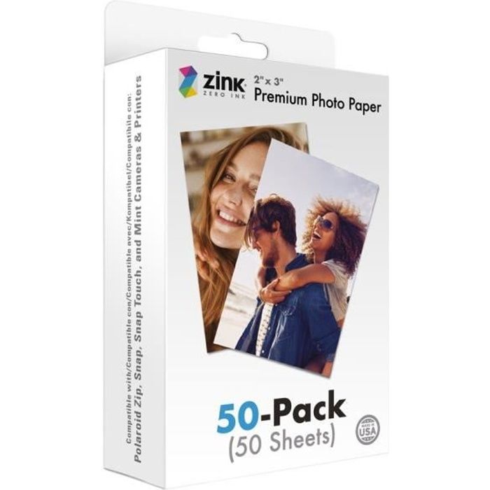 Pack de 50 Papiers photo Instantané ZINK Format 2x3'' - Compatible Polaroid, Kodak, Canon, HP