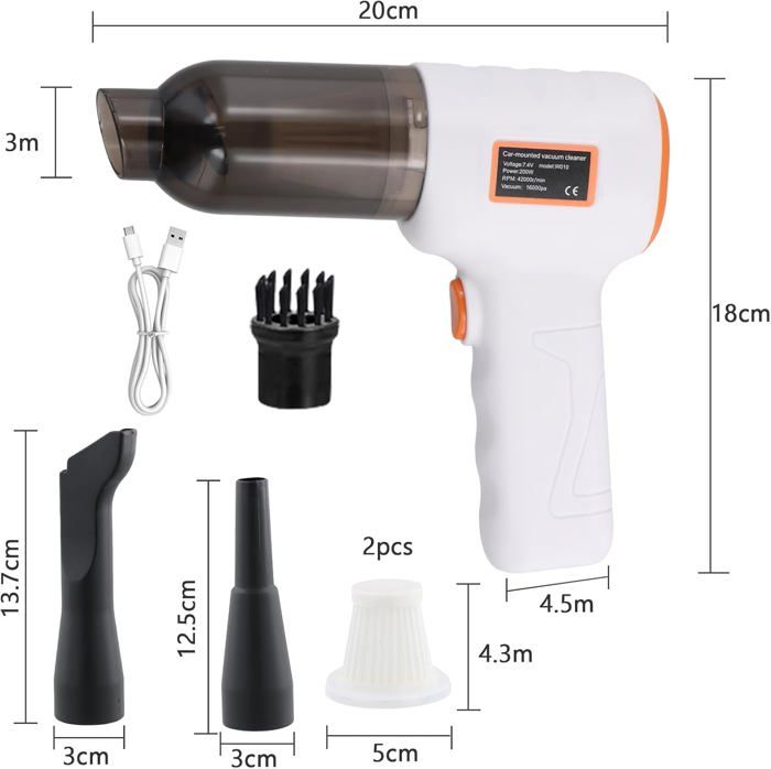 Aspirateur à Main Voiture Sans Fil 4-en-1 16000Pa - Mini Aspirateur Portable Puissant Souffleur Gonfleur Pour Voiture Maison Animaux