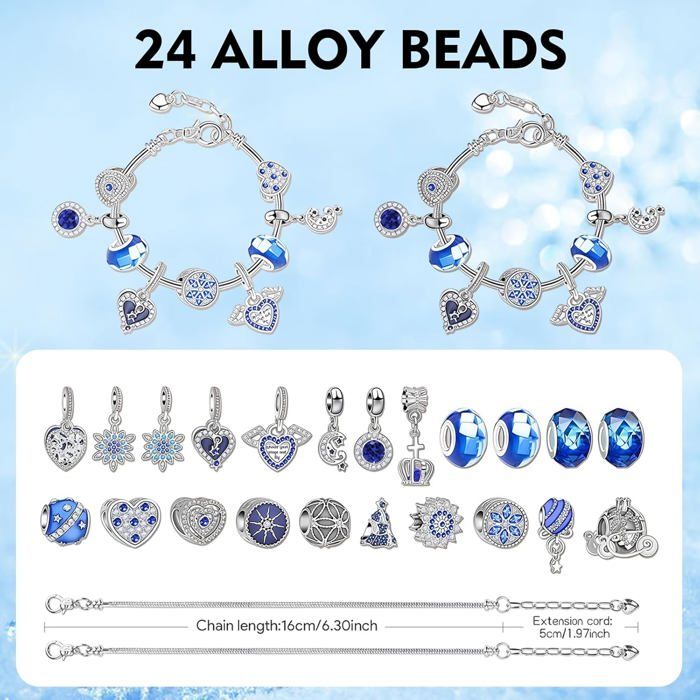 Calendrier De L'Avent Bijoux 2025 - 24 Surprises : Charms, 2 Bracelets, 2 Colliers - Cadeau Noël Fille, Ado