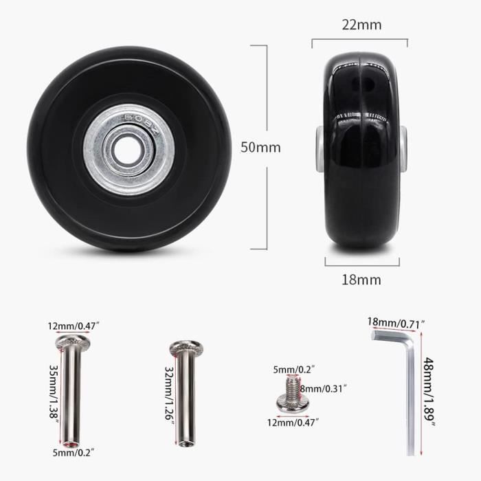 Roues De Rechange Pour Valise - 60x18mm - Kit Réparation Roulettes De Bagage Neuf UXCELL