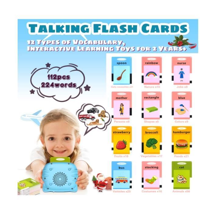 224 Cartes d'apprentissage Parlantes pour Tout-Petits, 112 Double Face