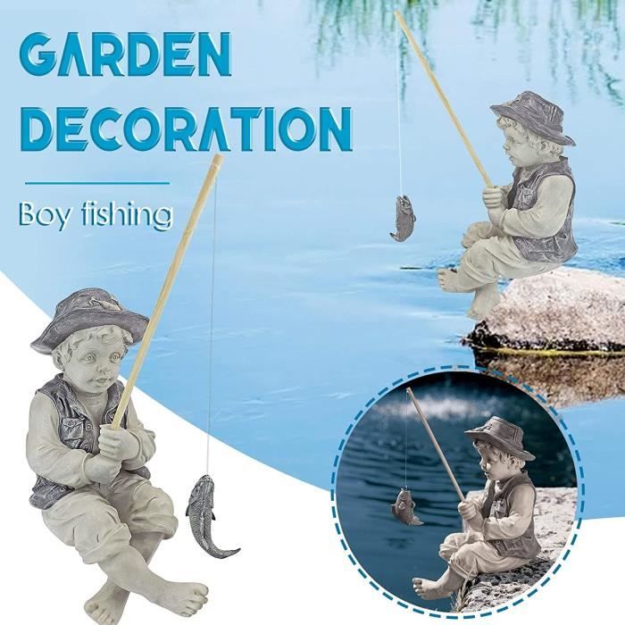 Statue Jardin Pêcheur Résine Statue De Jardin Pêcheur – Figurine Résine 3,9 Pouces – Déco Extérieure Patio, Pelouse Décoration Bassin Exterieur
