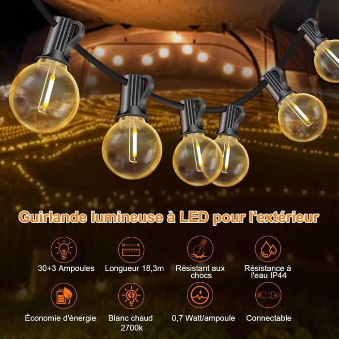 Guirlande Lumineuse Extérieure 15M LED Guinguette 25+1 Ampoules G40 Étanche  IP45 pour Jardin,Fête,Noël,Mariage - Cdiscount Maison