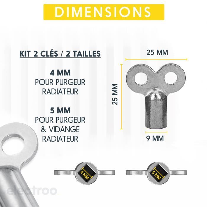 Clé de Purge Radiateur - ELECTROO - Kit 2 Clé Radiateur Carré 4 & 5mm -  Accessoires Plombier Qualité Pro - Cdiscount Bricolage