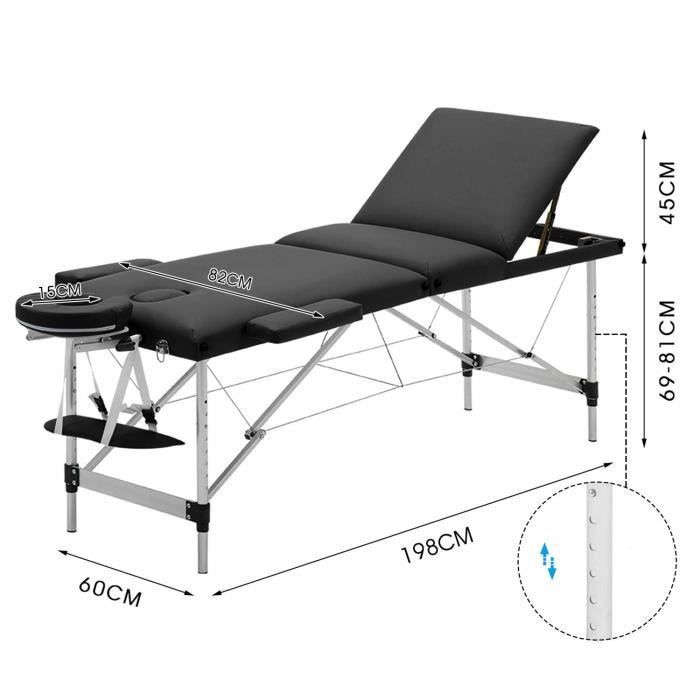 Table De Massage Portable Pliable Noire - Pour Salon, Thérapie, Tatouage Ou Soins à Domicile
