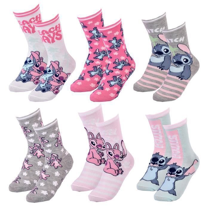 Lot De 3 Paires Chaussettes Enfants Stitch Et Angel Disney - Taille 27-30 - Coton Confortable