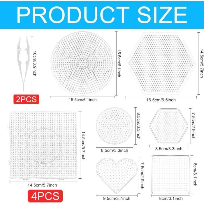 Smowo® 4 plaques de perles à repasser - Plaques à emboîter carrées et transparentes - 14,5 x 14,5 cm