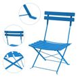 MaestroHa-Table carrée 55x55cm avec 2 chaises pliantes en acier Bleu - Petit kit de terrasse pour les cours, les balcons-2