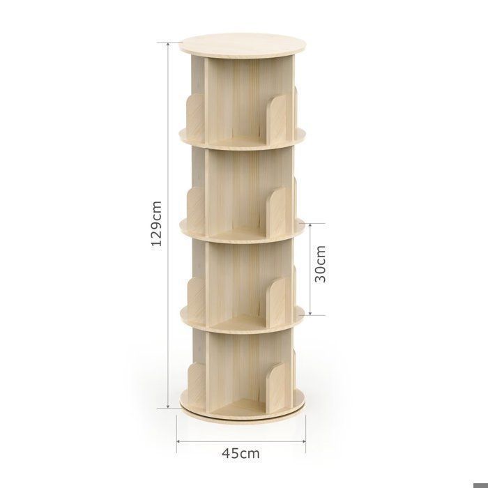 Bibliothèque Rotative à 4 Niveaux En Bois - Étagère De Rangement Pour