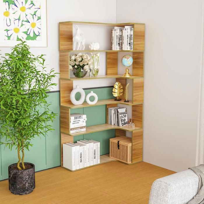Bibliothèque Enfant En Bois Et Tissu - 6 Compartiments De Rangement Pour Livres Et Jouets - Dimensions 75x30x76 Cm - 7