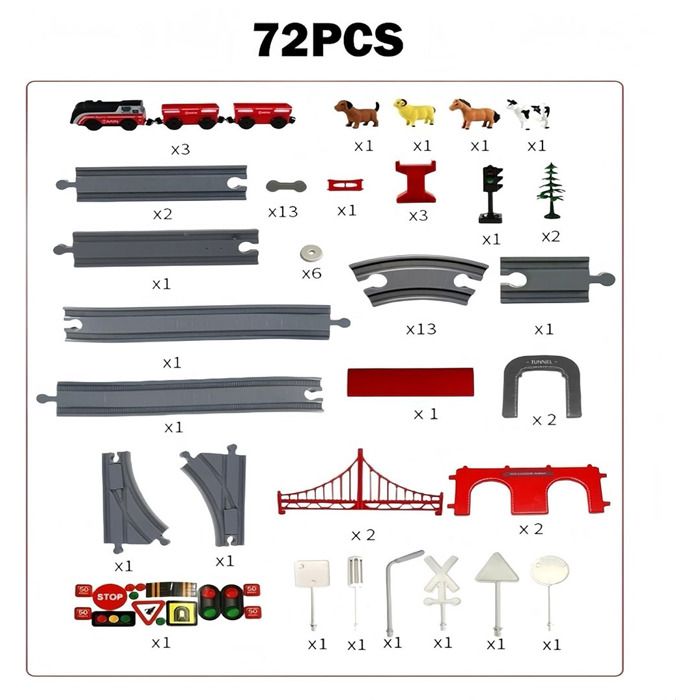 Train Électrique Enfant 66 PCS Avec Lumières & Sons – Circuit Voie Ferrée Pompiers Rouge – Jouet Piste Train 3-9 Ans – Cadeau Anniversaire Noël Garçon Fille