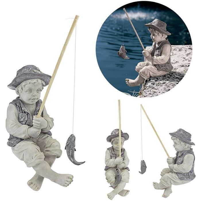 Statue de jardin Gone Fishing Boy - Le petit pêcheur - Ornement de jardin  en plein air - Figurine de pêcheur - Finition effet pier - Cdiscount Jardin