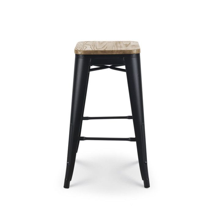 Lot De 4 Tabourets De Bar Métal Noir Brillant Style Industriel - Hauteur 66 Cm Sans Dossier - Empilables