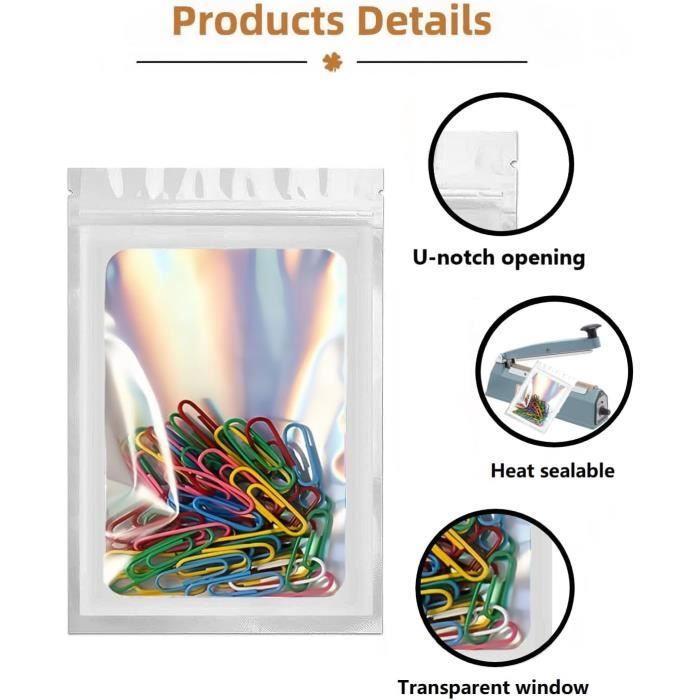 50 Pcs Sachets Refermable Zip Mylar, Sachet Hermétique Aluminium ...