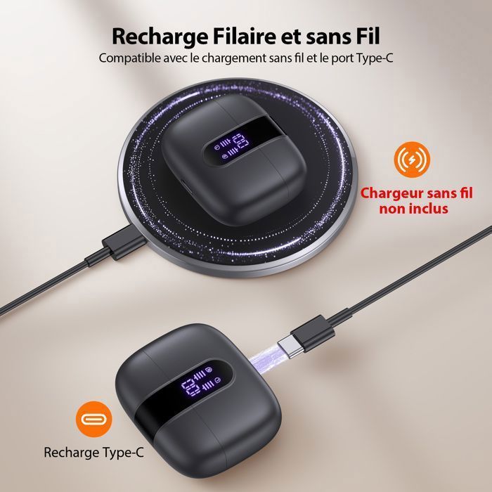 Écouteurs Sans Fil Stéréo Bluetooth - Autonomie 30h, Micro Boom, Charge Type-C - Noir