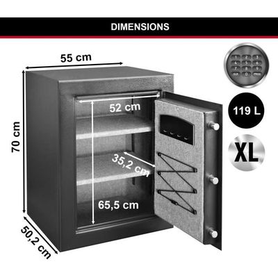 Master Lock Coffre-Fort Électronique 169L - Haute Sécurité, Étagères Adjustables