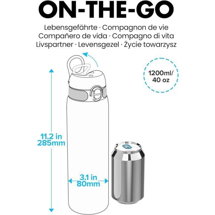 Ion8 Gourde Isotherme 1L Acier Inoxydable – Anti-Fuite, Bec Hygiénique, Lavable Lave-Vaisselle, 1200ml