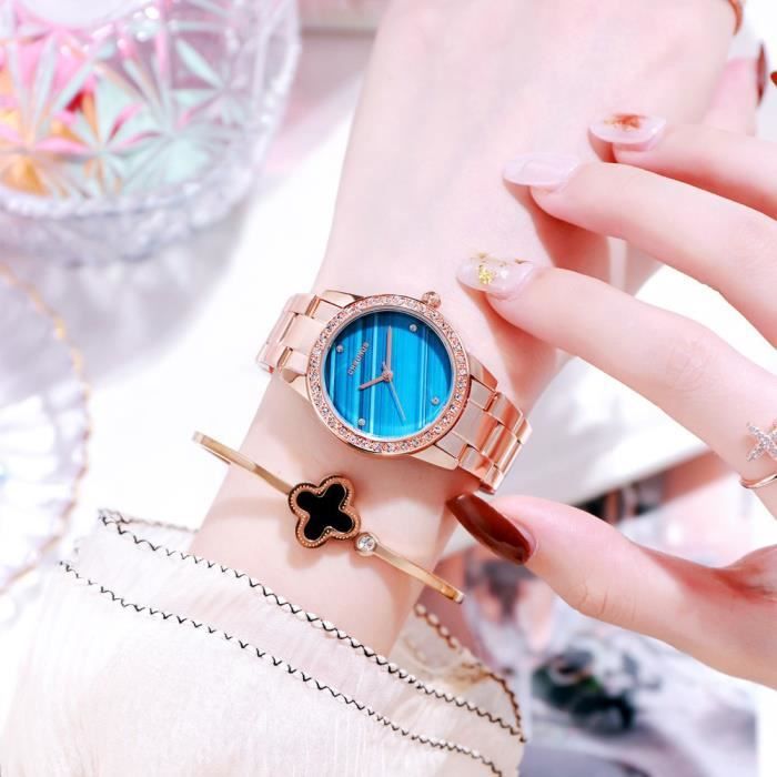 Montre RMEGA Femme Etanche 50m Cadran Bleu Bracelet en