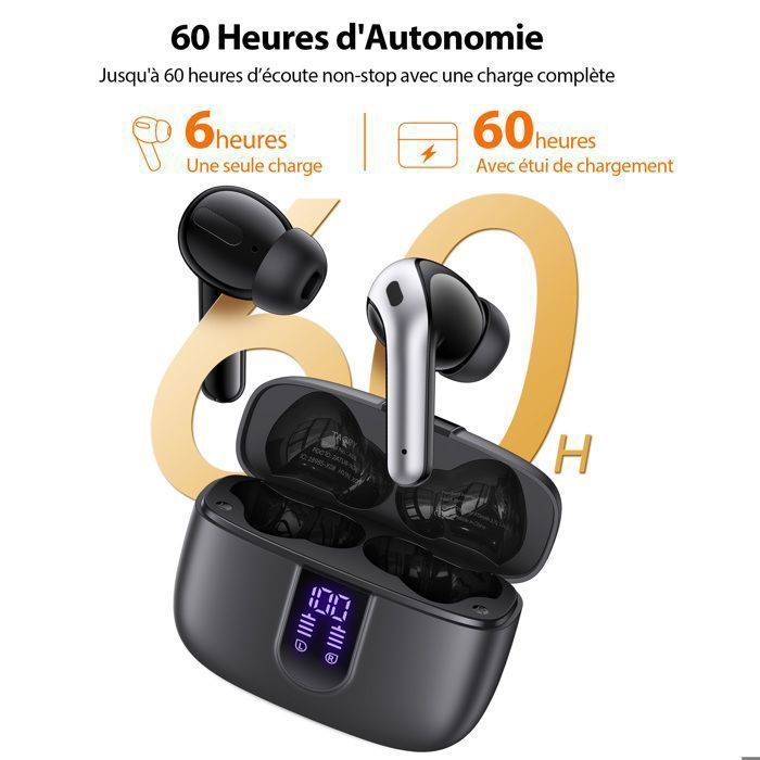 Écouteurs sans fil Bluetooth 5.3 avec 4 micros antibruit ENC – HiFi stéréo basses profondes – 40