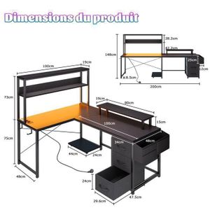 Bureau D'Angle En L Rolanstar Avec Tiroirs, LED RGB Et Prises - Bureau Gaming 163 Cm Réversible Bureau D'Angle En L Rolanstar Avec Tiroirs, LED RGB Et Prises - Bureau Gaming 163 Cm Réversible