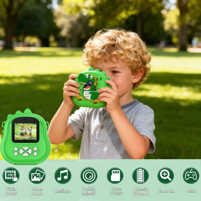 Appareil Photo Enfant 2 en 1 48MP & Vidéo 1080P – Mode Voyage & Sport – Zoom X16, Écran 7cm, Filtres, Coque Silicone, Accessoires Appareil Photo Enfant 2 en 1 48MP & Vidéo 1080P – Mode Voyage & Sport – Zoom X16, Écran 7cm, Filtres, Coque Silicone, Accessoires