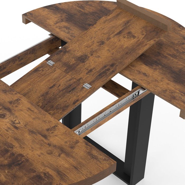 Table à Manger Extensible Ronde PHOENIX Bois Et Blanc - 110 à 150 Cm - 4 à 6 Personnes - Plateau épais 5 Cm - Style Loft Moderne - 3