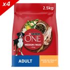 PURINA ONE Croquettes pour Chien - PURINA - ONE Medium/Maxi - Riche en Poulet - 10 kg - 4 Sacs de 2,5 kg