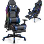 COSTWAY Chaise Gaming RVB , Fauteuil Gamer Éclairage LED 358 Effets en PU avec Dossier, Hauteur et Repose Pieds Réglable Bleu