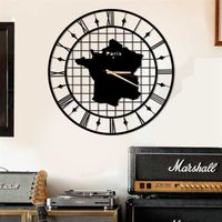 Paris Horloge Murale en Métal Horloge Vintage noire et ronde en métal 50cm