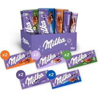 Milka Box - 10 tablettes Chocolat Au Lait Du Pays Alpin, Éclats de Noisettes, Tendre au Lait, Caramel et Oreo 10x100g