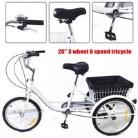 Tricycle pour adultes 20 pouces 8 vitesses Tricycle 3 roues avec paniers de courses Tricycle pour sports de plein air