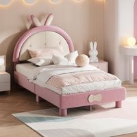 lit capitonné,lit enfant 90 x 200 cm avec sommier à lattes,lit avec tête de lit ronde,tissu velours doux pour la peau,rose